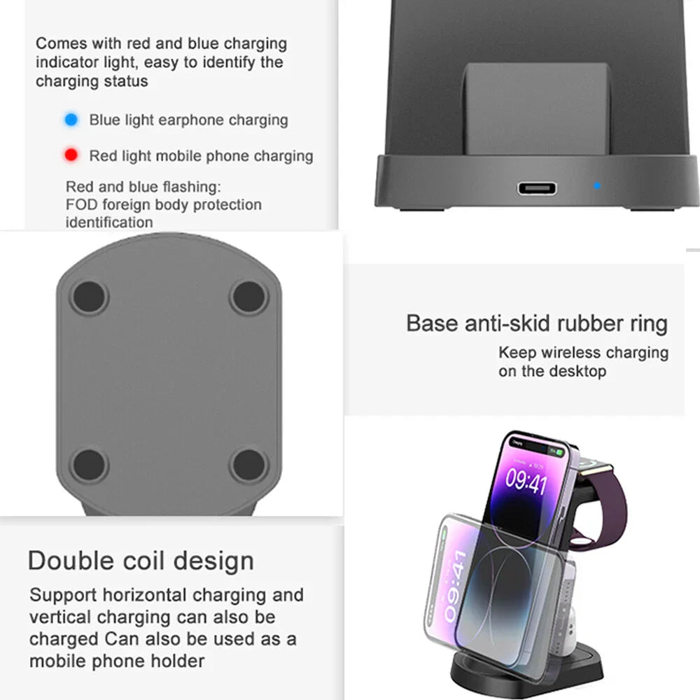 3 in 1 Wireless Charging Station for iPhone 8/11/12/13/14/Pro/Max/XR