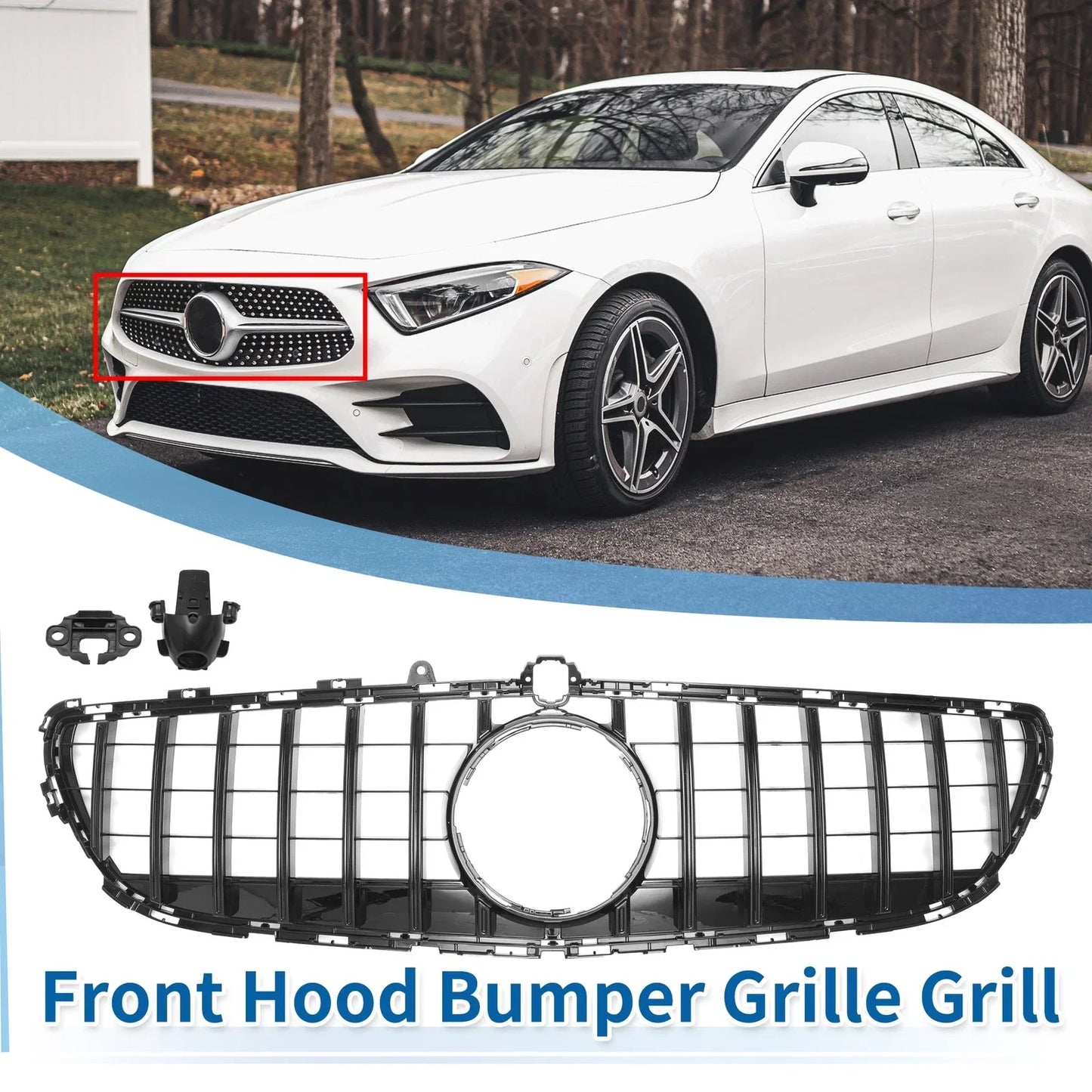 Front Upper Bumper Grille for Mercedes-Benz CLS400 2015-2018 Black Grille