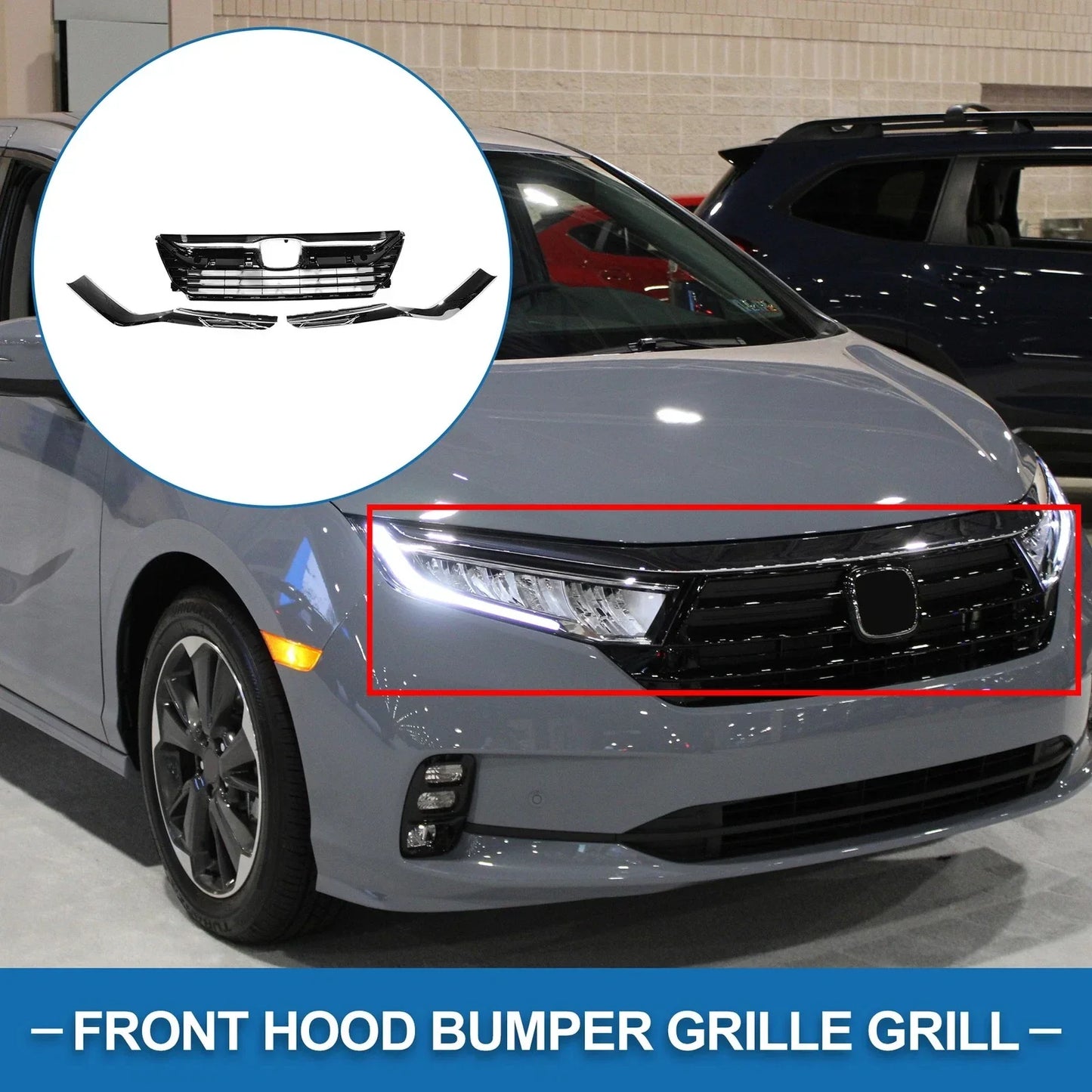 Front Hood Bumper Grille for Honda Odyssey (2018-2021) Chrome Silver Tone
