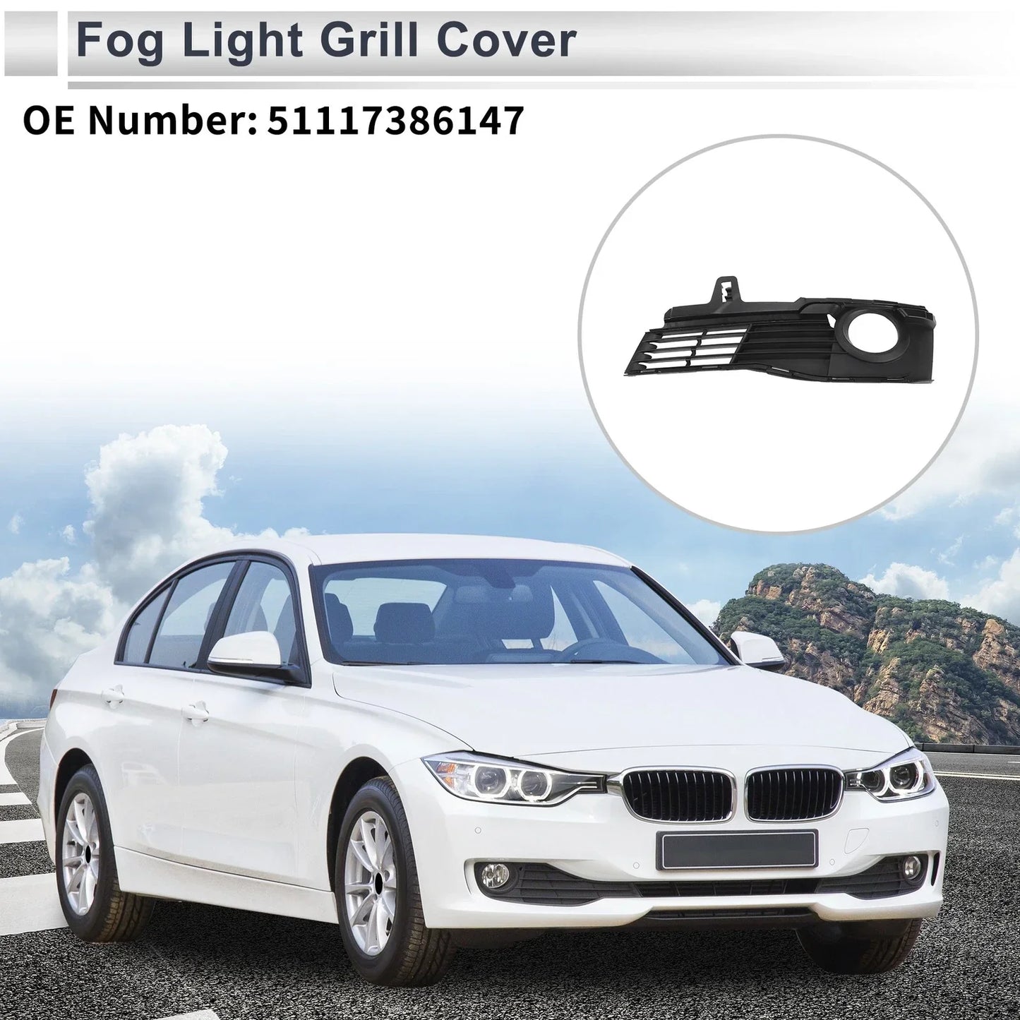 1 Pc Front Left Fog Light Grill for BMW 3 Series (2015-2019)