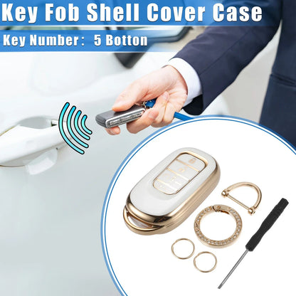5 x Button Key Fob Shell Covers with Keychain Set for Honda Accord Civic