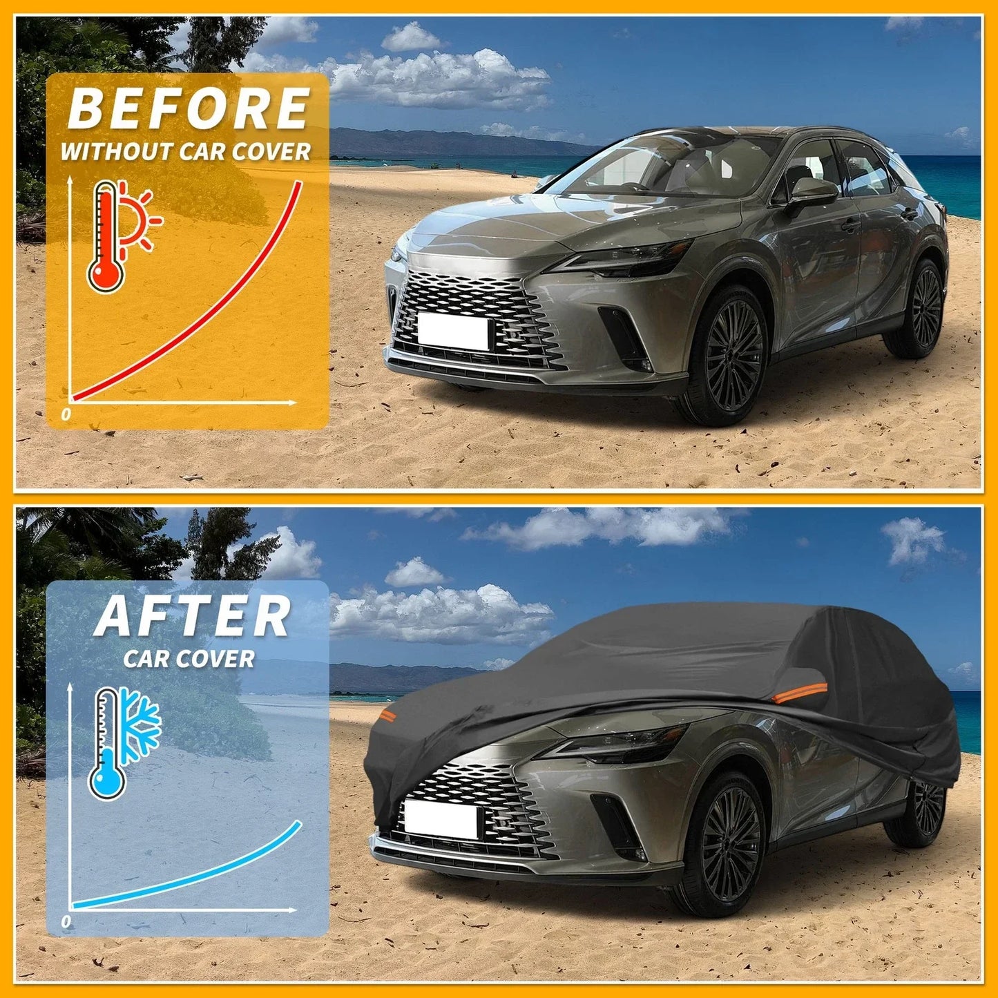 Waterproof All Weather Car Cover for Lexus RX (2016-2023) - Black 190T-PU