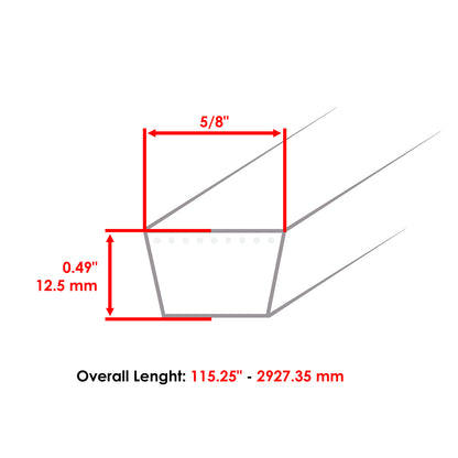 Deck Belt 5/8 Inch Thick Replacement for Scag SMZ-48 SSZ-16 SSZ-18 (115 In.)