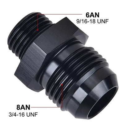Black Aluminum AN6 Flare to 8AN ORB Male Fitting Adapter w/ O-Rings