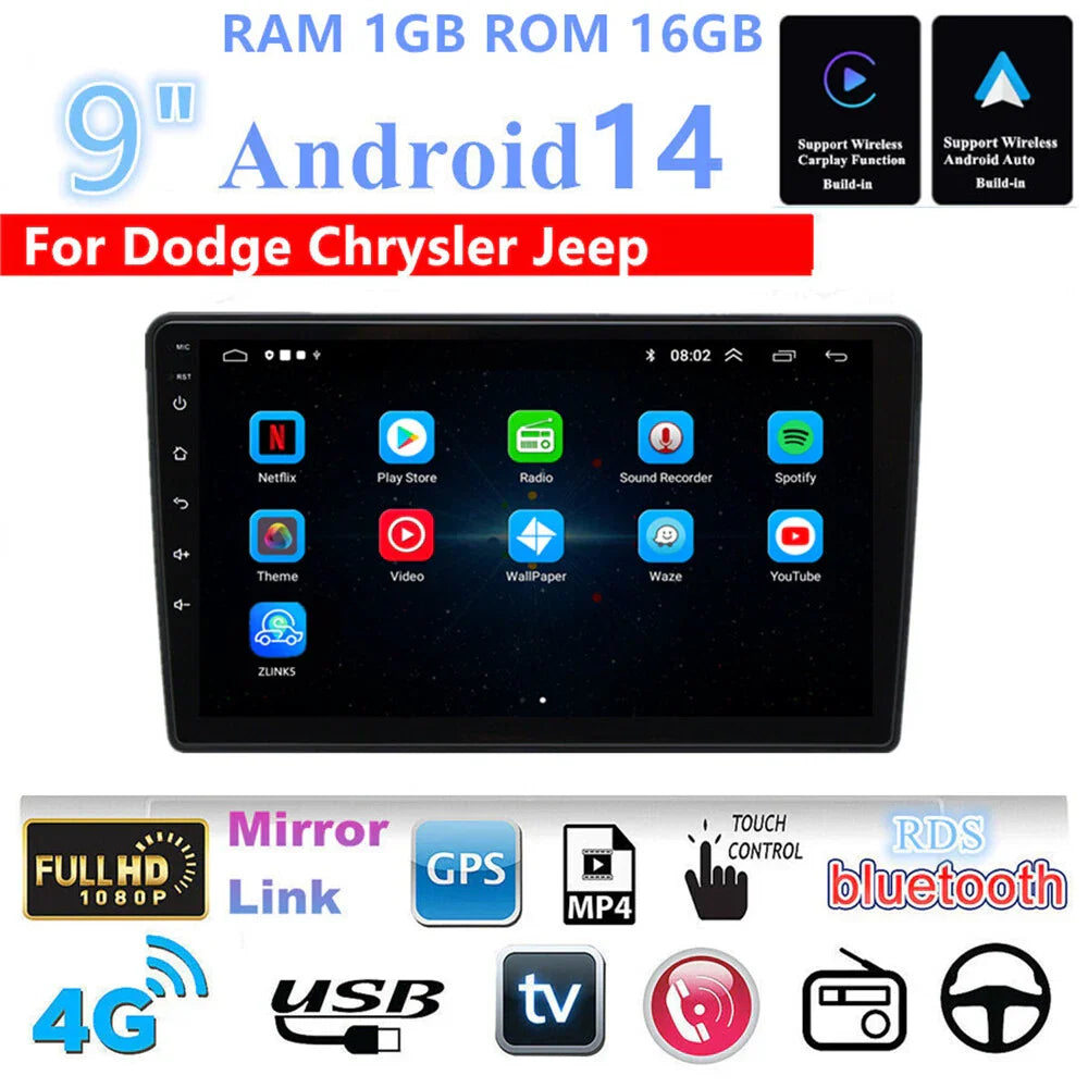 9'' Carplay Stereo GPS Navigation for Jeep Wrangler (2011-2023)