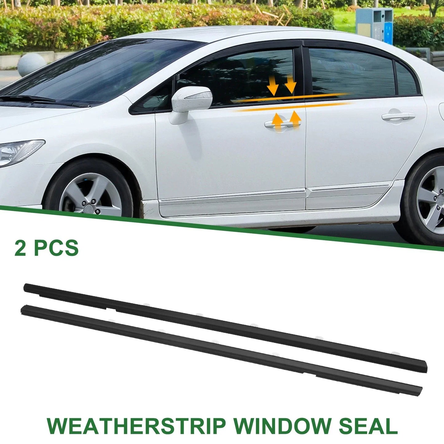 2 x Front Left Right Weatherstrip Window Seals for Honda Civic (2016-2021)