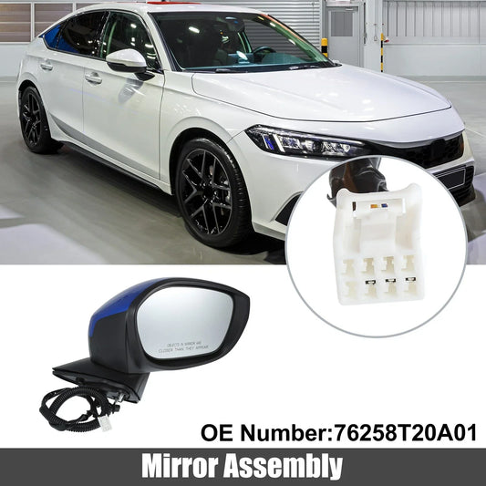3 Pin Right Side Exterior Door Mirror Assembly Blue for Honda Civic (2022-2023)