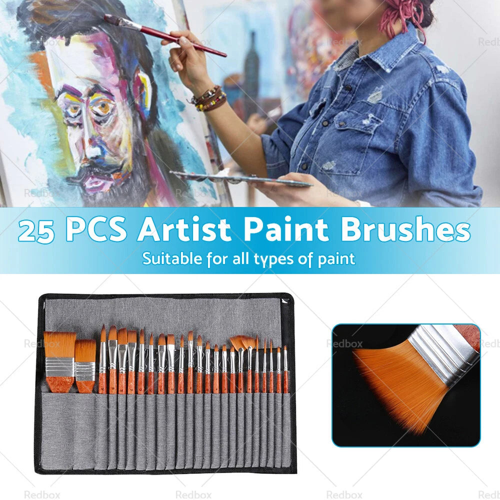 25 Pcs Acrylic Oil Painting Brushes Set for Artists with Case