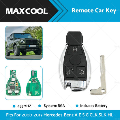 433Mhz Remote Key for Mercedes Benz A E S G CLK SLK ML Class