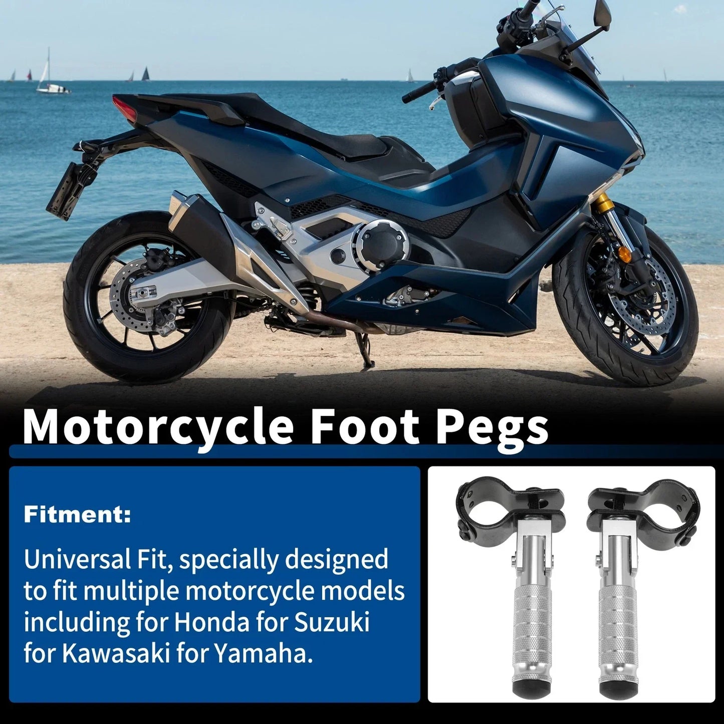 Universal Motorcycle Rear Footrest for Honda, Suzuki, Kawasaki - 1 Pair