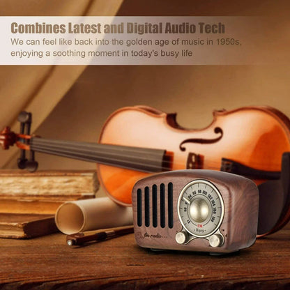 Vintage Bluetooth Speaker Wooden FM Radio MP3 Player for Retro Style (N/A)