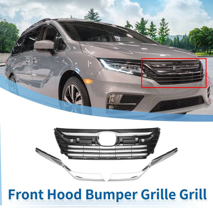 Front Upper Bumper Grille for Honda Odyssey 2018-2020 Chrome Silver Tone 1 Set