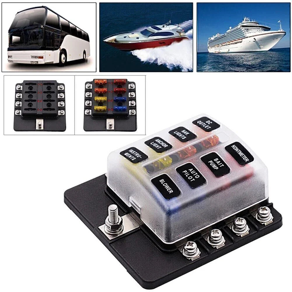 8 Way LED Fuse Box Block Holder for Universal Use