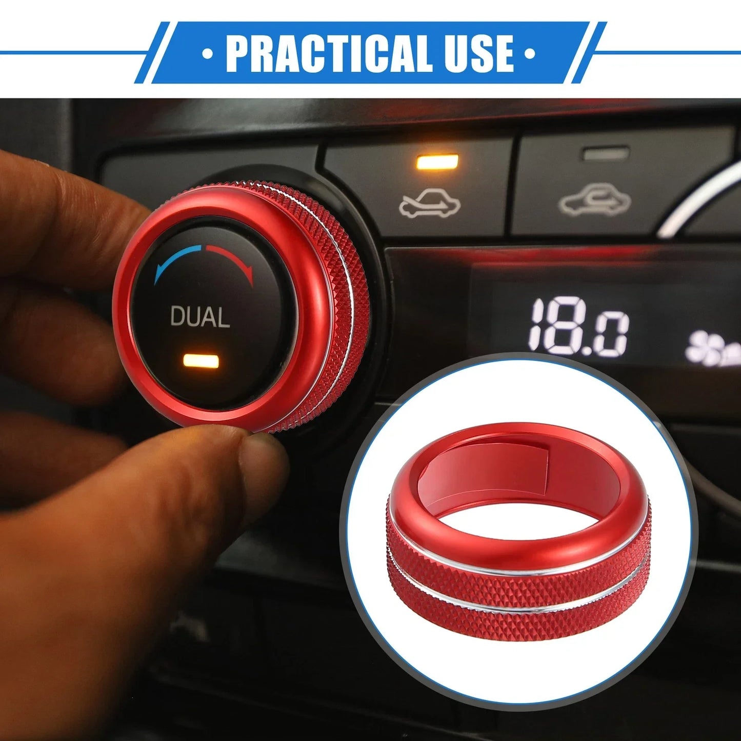 3 x AC Climate Control Knob Rings for Chevrolet Corvette C6 (2005-2013) Red