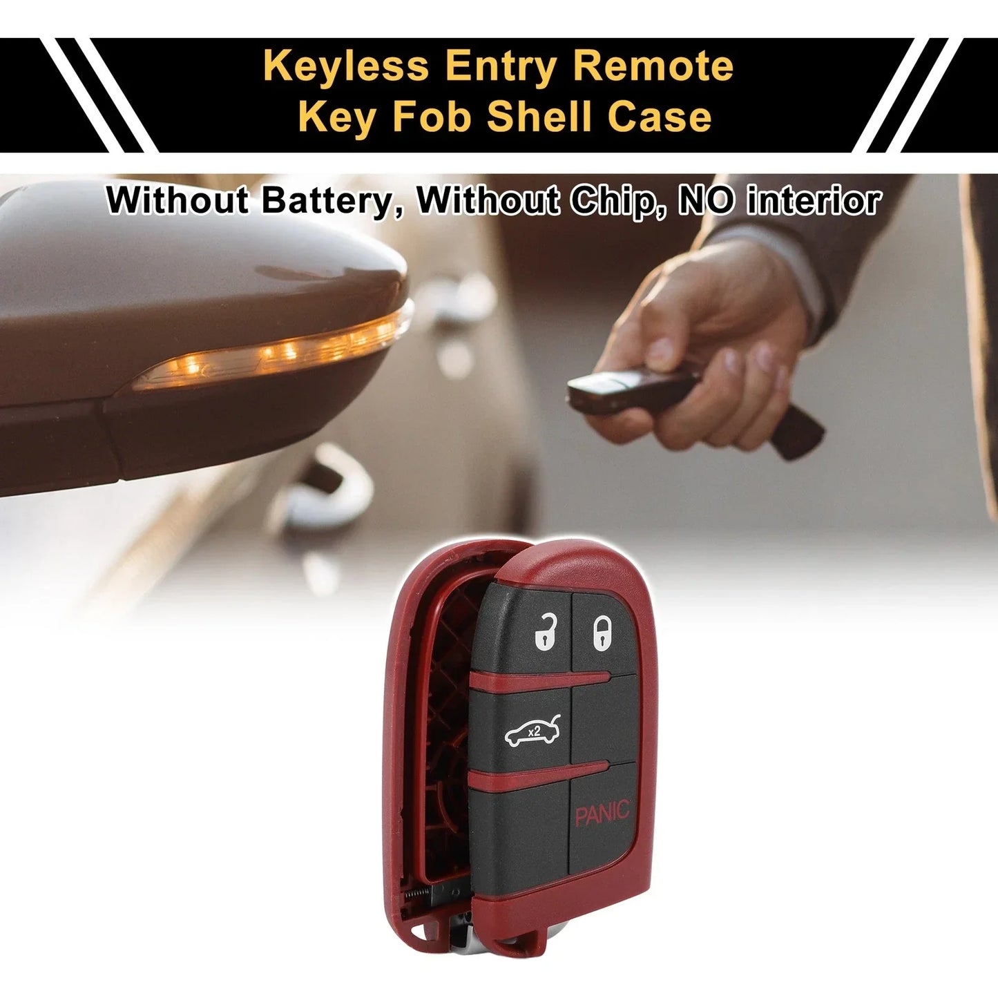 Key Fob Shell Case for Dodge Charger 2006-2023 - 4 Button Black Red