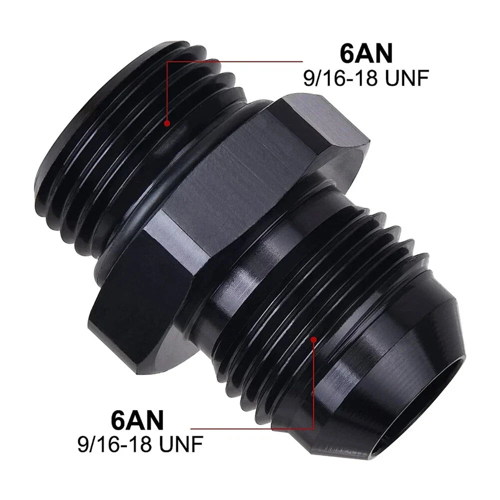 Black Aluminum AN6 Flare to 6AN ORB Male Fitting Adapter w/ O-Rings