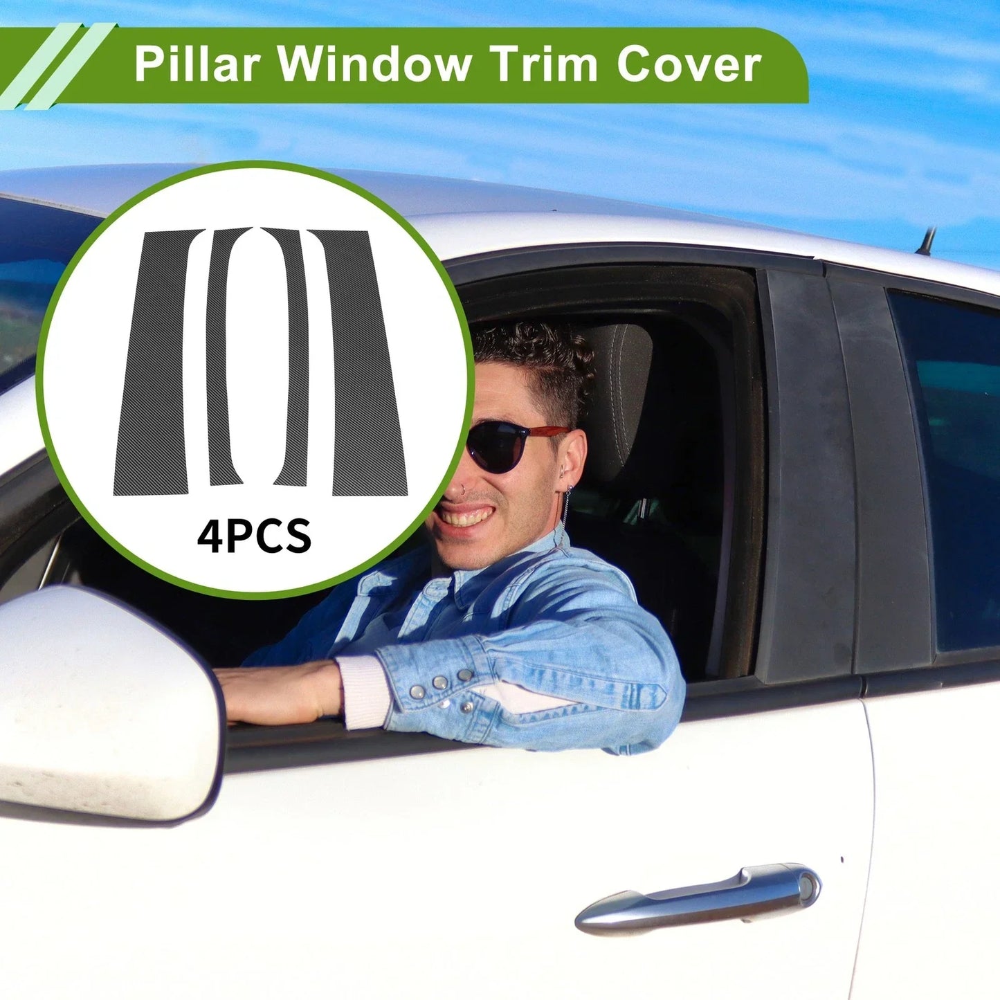 4 Pcs Pillar Window Trim for Dodge Ram 1994-2001 Carbon Fiber Black