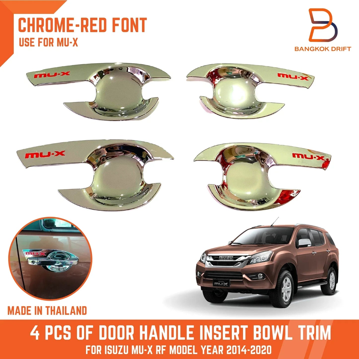 4 x Inner Handle Bowl Cover Trim for Isuzu MU-X SUV LS (2014-2019) Chrome Red