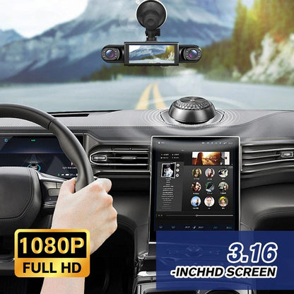 3 Channel 1080P HD Dash Cam for Car Front & Inside w/ 64GB Card