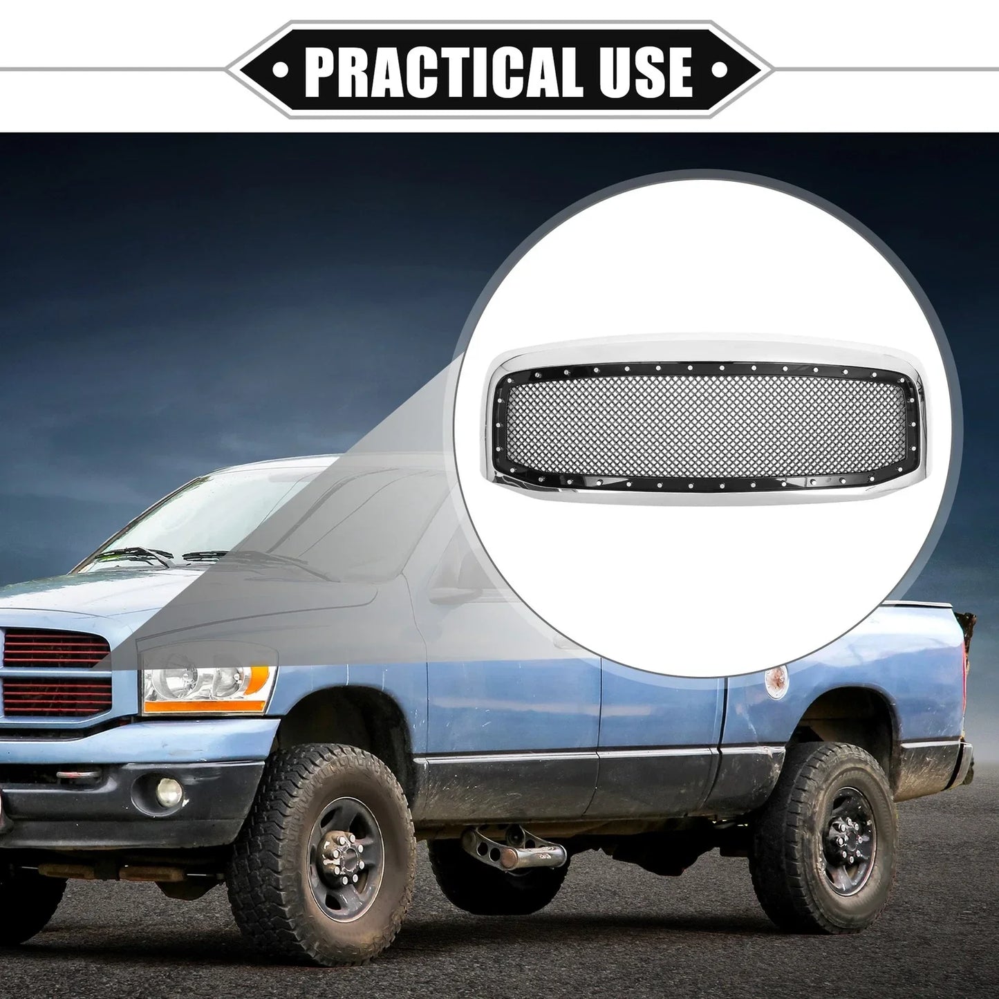 Front Grille Assembly for Dodge - Chrome Silver Tone Gloss Black