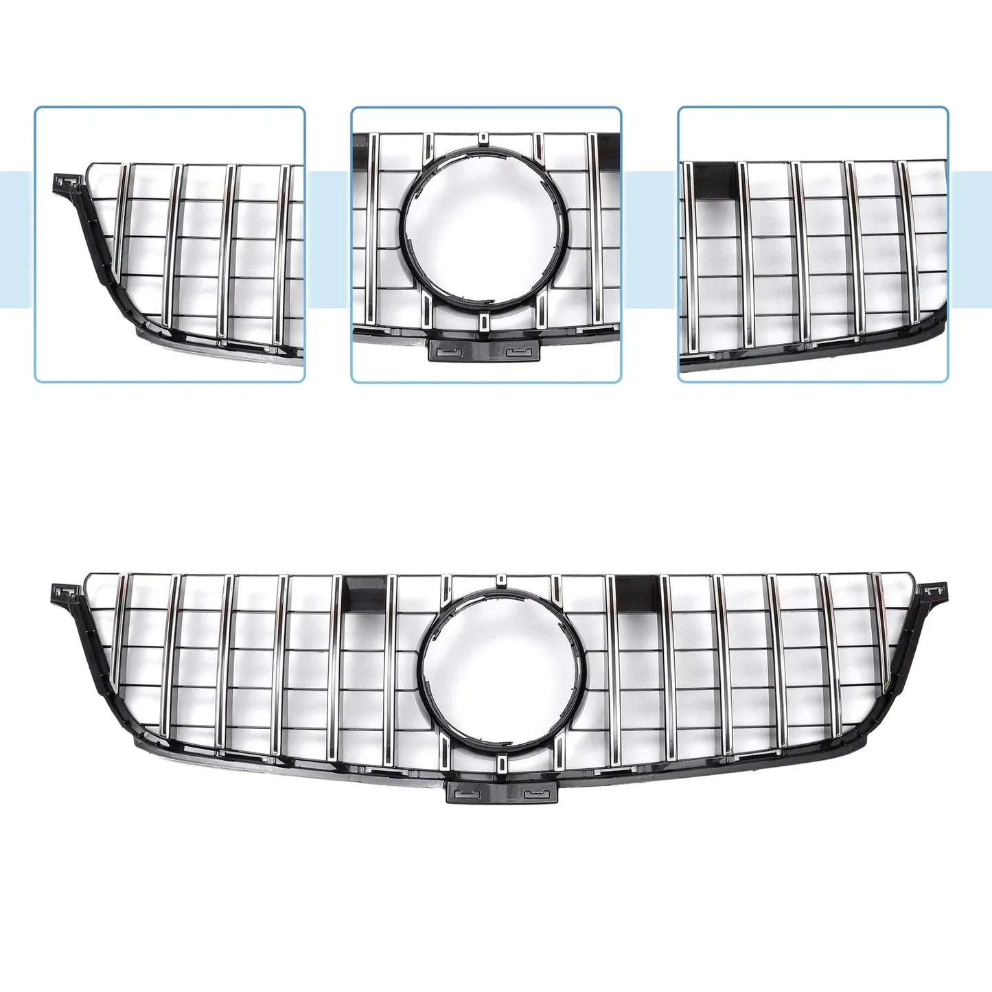 Front Upper Bumper Grille for Mercedes-Benz ML250 2015 Chrome Silver Tone