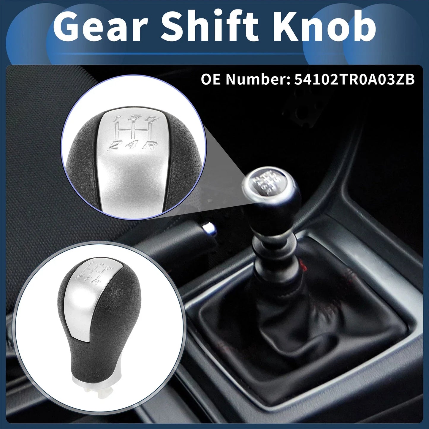 5 Speed Gear Shift Knob for Honda Civic (2012-2015) - Durable Plastic
