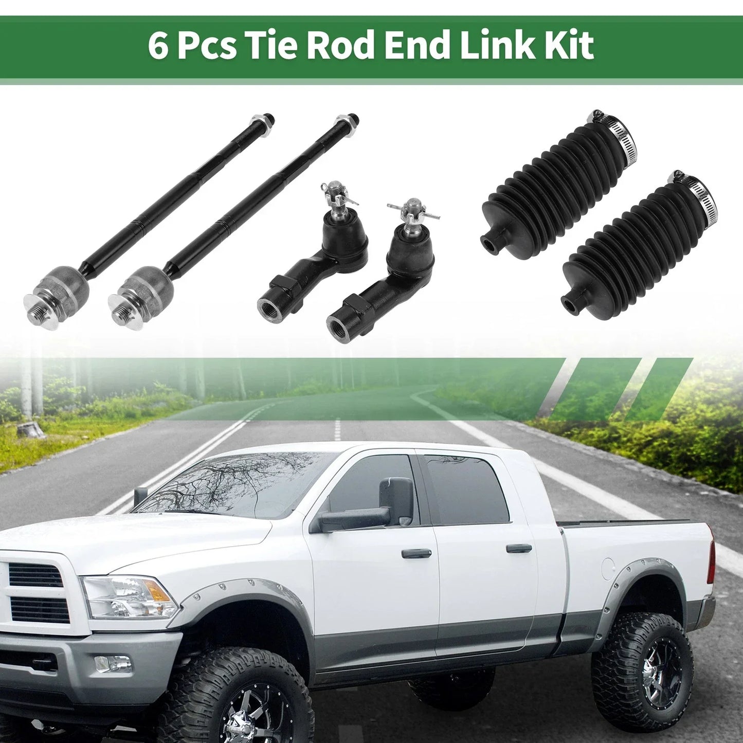 6pcs Front Suspension Kit Tie Rod Ends with Boots for Dodge Dart (2013-2016)