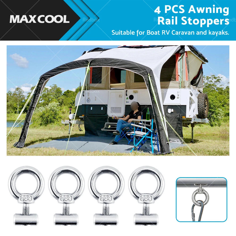 4 x Stainless Steel Awning Rail Stoppers Track Screws for Boat RV Caravan
