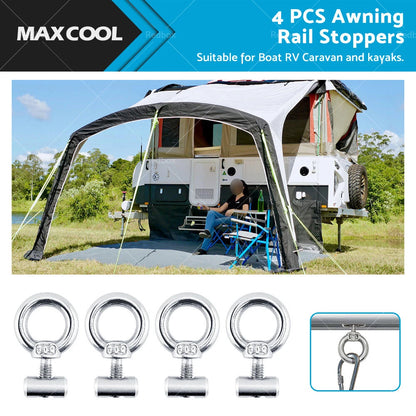 4 x Stainless Steel Awning Rail Stoppers Track Screws for Boat RV Caravan