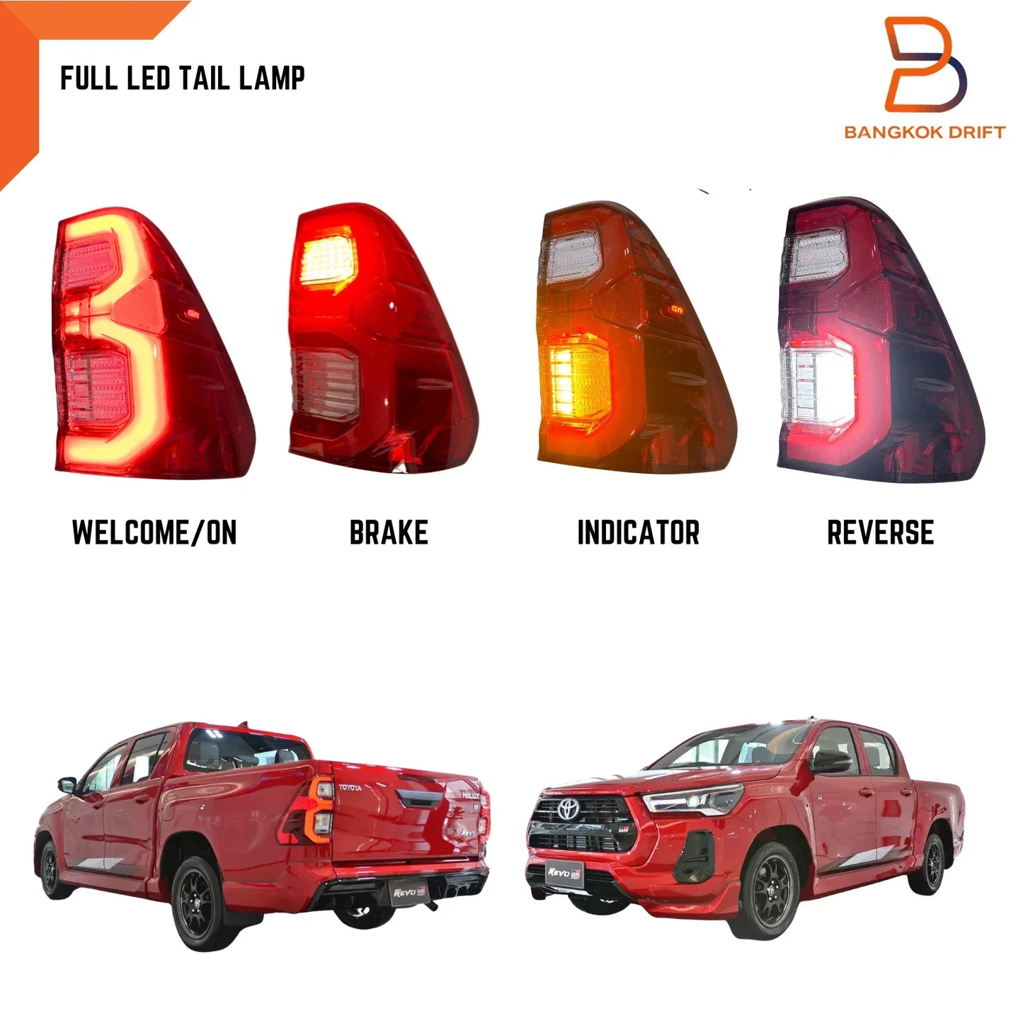 GR LED Red Tail Lamp Light Assembly for Toyota Hilux Ute Revo Rocco (15-24)