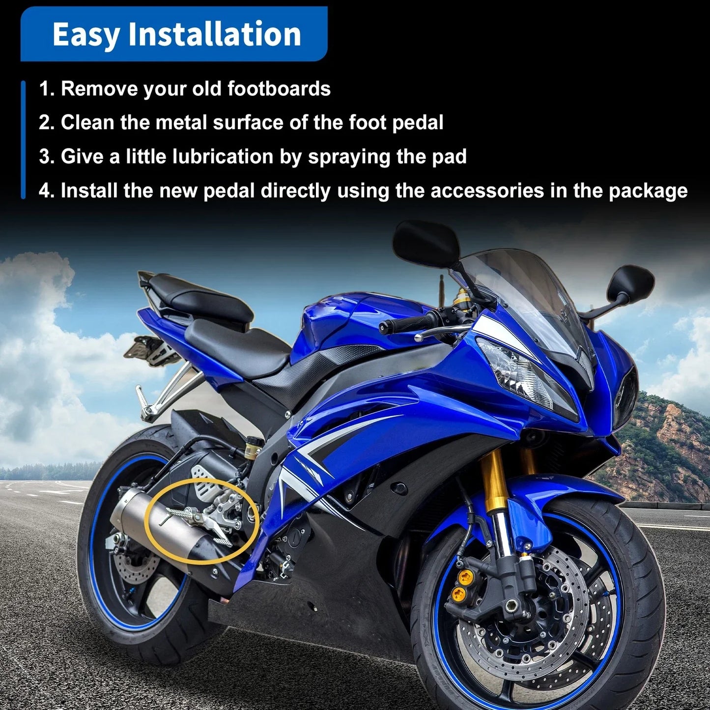Universal Motorcycle Rear Foot Pedal for Honda, Suzuki, Kawasaki - 1 Pair