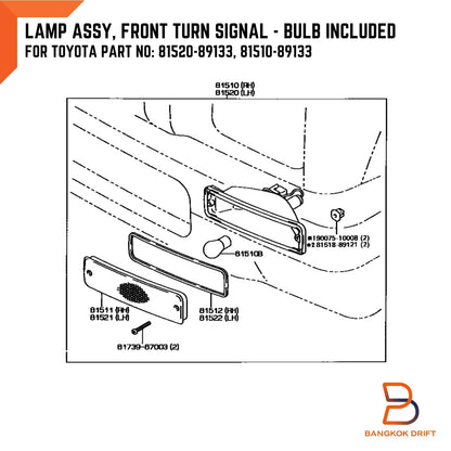 Amber Indicator Signal Bumper Light for Toyota Hilux Ute MK3 (1988-1997)