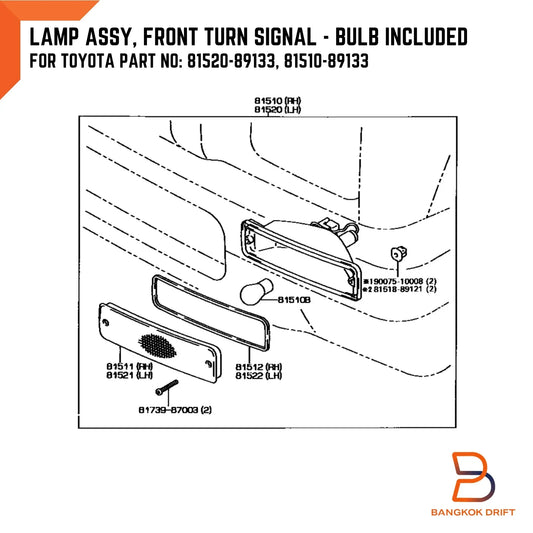 Amber Indicator Signal Bumper Light for Toyota Hilux Ute MK3 (1988-1997)