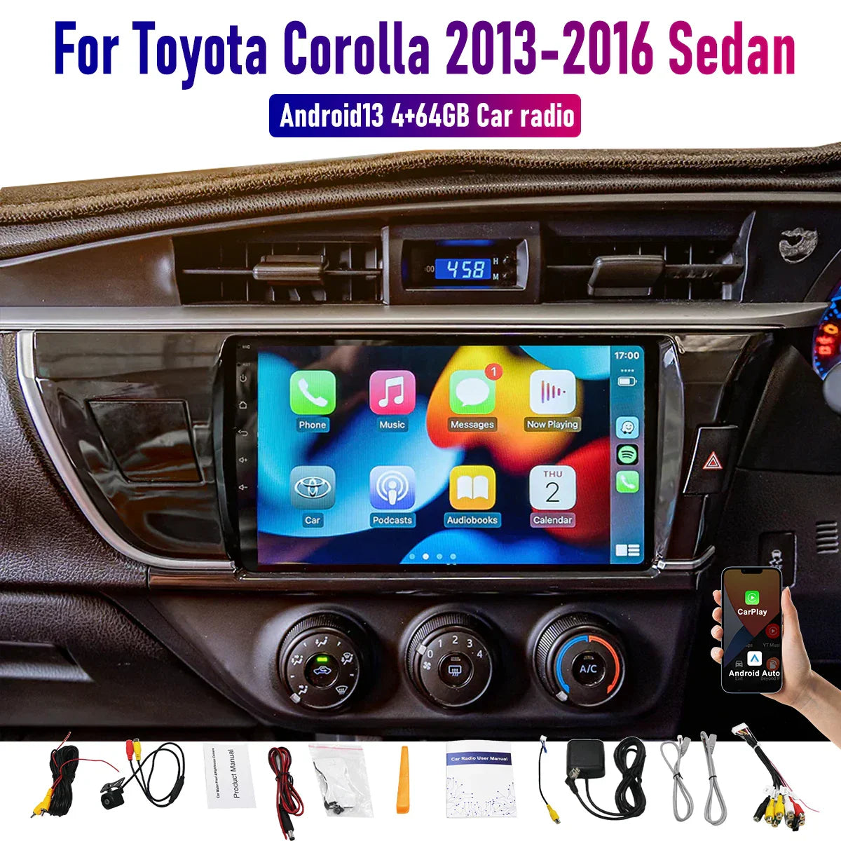 10" Head Unit for Toyota Corolla Sedan 2013-2016 - Apple CarPlay, Android Auto