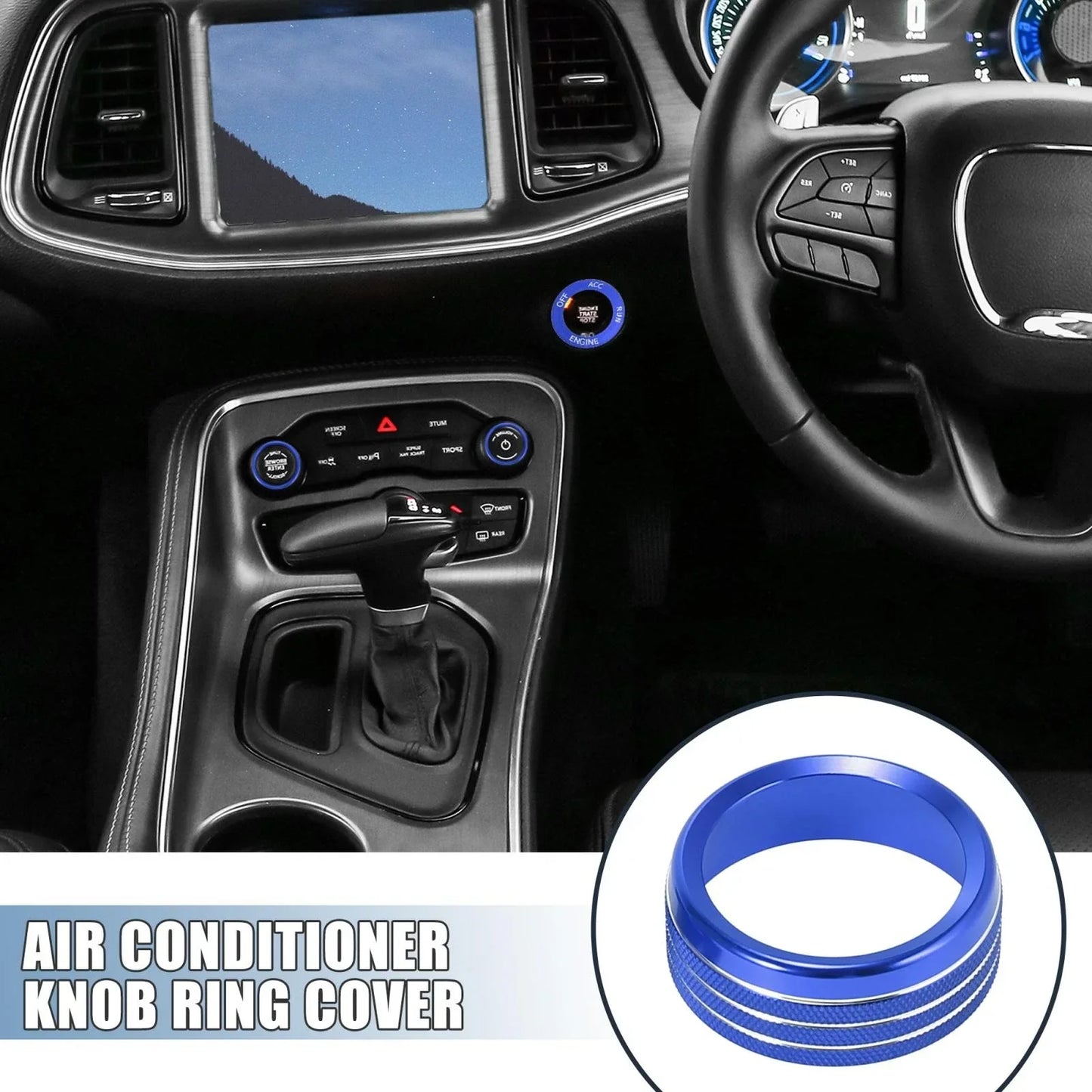 Air Conditioner Knob Ring Covers & Engine Start Button Cover Set for Dodge