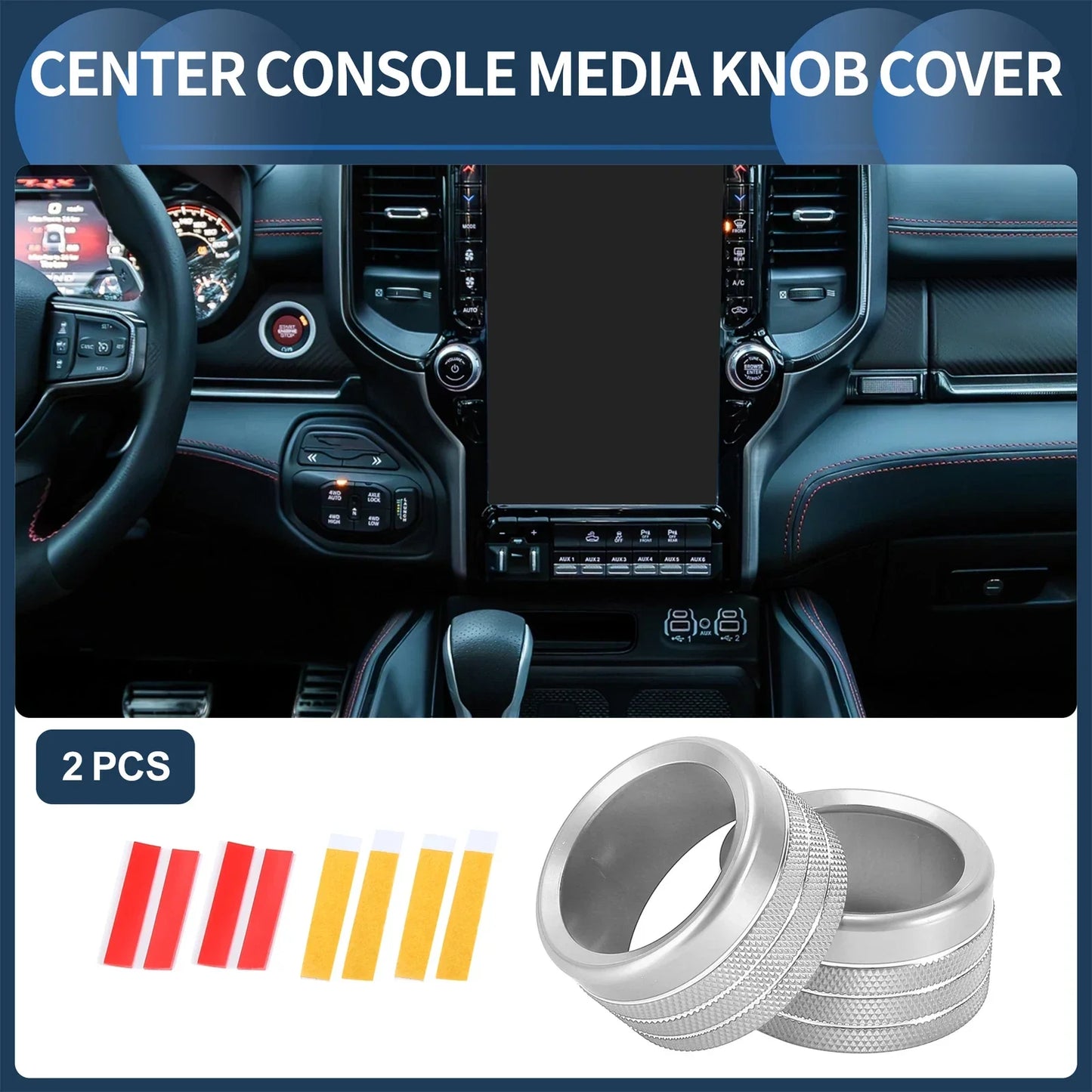 Center Console Audio Media Knob Cover for Dodge Ram (2019-2021) - 2 Pcs