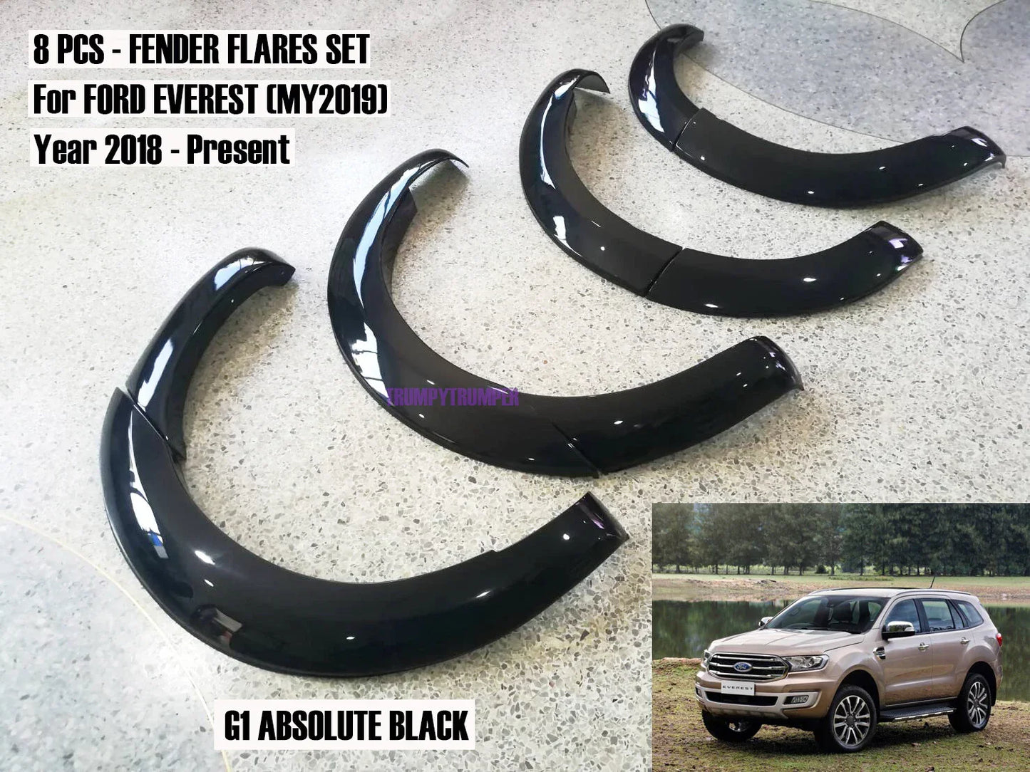 Glossy Black Fender Flares for Ford Everest UAII 2018-2021 SUV