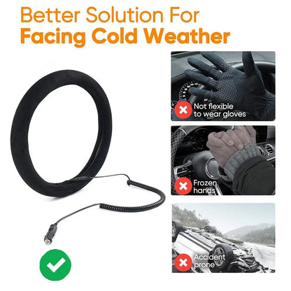 Heated Steering Wheel Cover 14.5-15.5in for Tangle Free Design