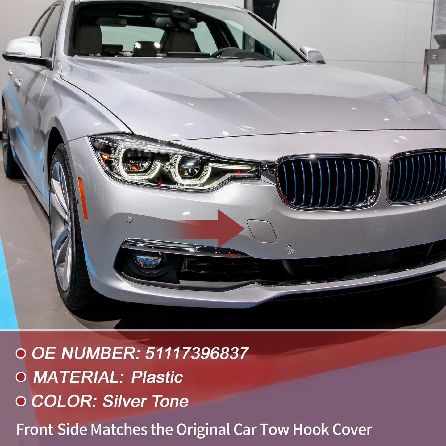 Tow Hook Cover for BMW 320i (2016-2018) Silver Tone