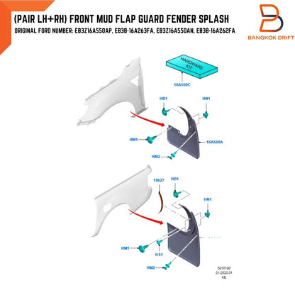 Genuine Front Mud Flaps for Ford Ranger T6 High Ride 4WD (2012-2021)