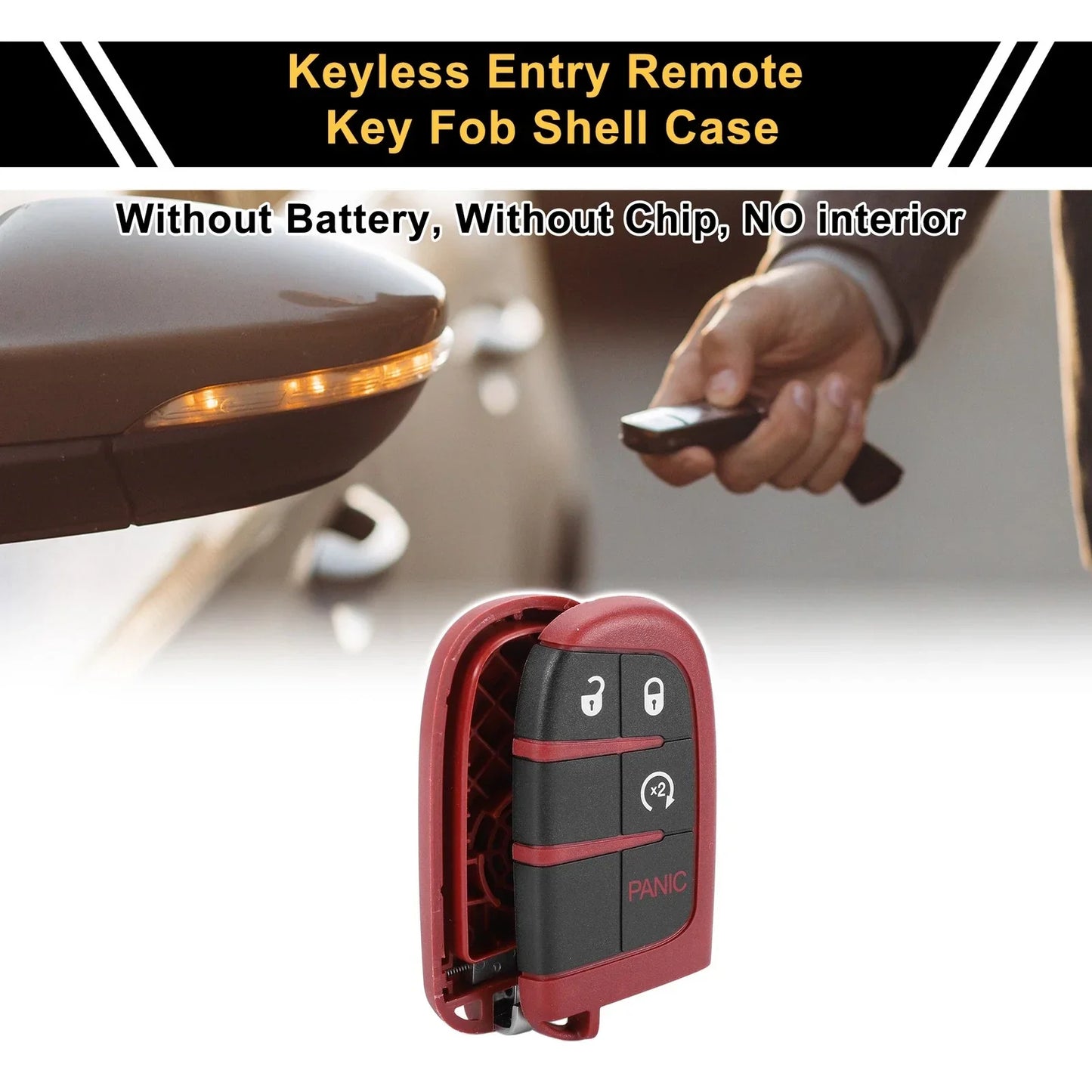 4 Button Key Fob Shell Case for Dodge Charger (2020) Black Red