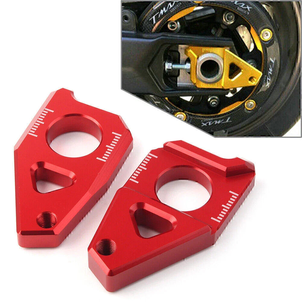 Yamaha YZF FZ8 FZ1 TMAX Red Motorcycle Axle Spindle Chain Adjuster Blocks