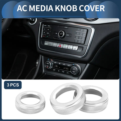 AC Media Knob Covers for Mercedes-Benz A B E GLK GLA CLA Class Silver Tone 3 x