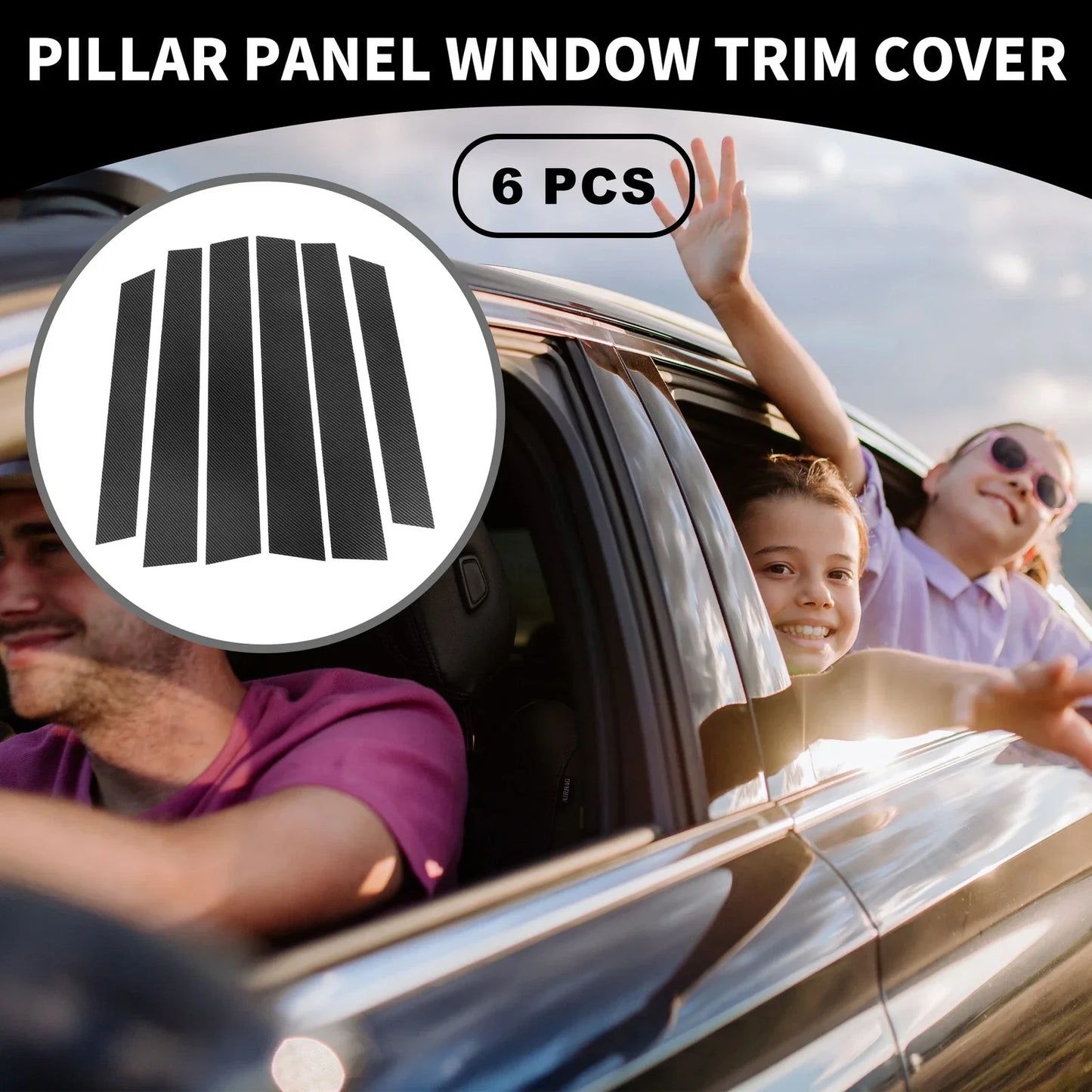 6 x Car Pillar Window Trim Covers for Honda CR-V (2007-2011) Black Carbon Fiber