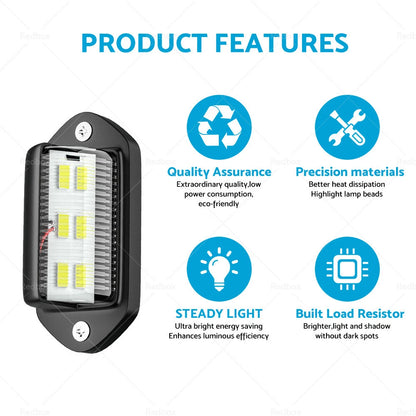6LED License Plate Light for Truck SUV Trailer Lorry 12/24V