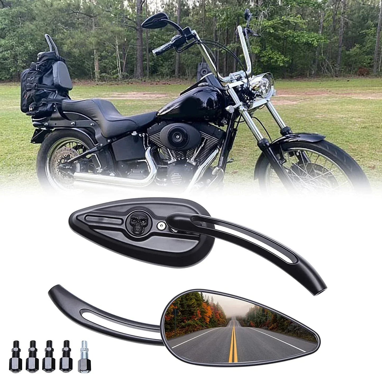 Skull Rear View Mirror for Harley Bobber Chopper Sportster Cafe Racer