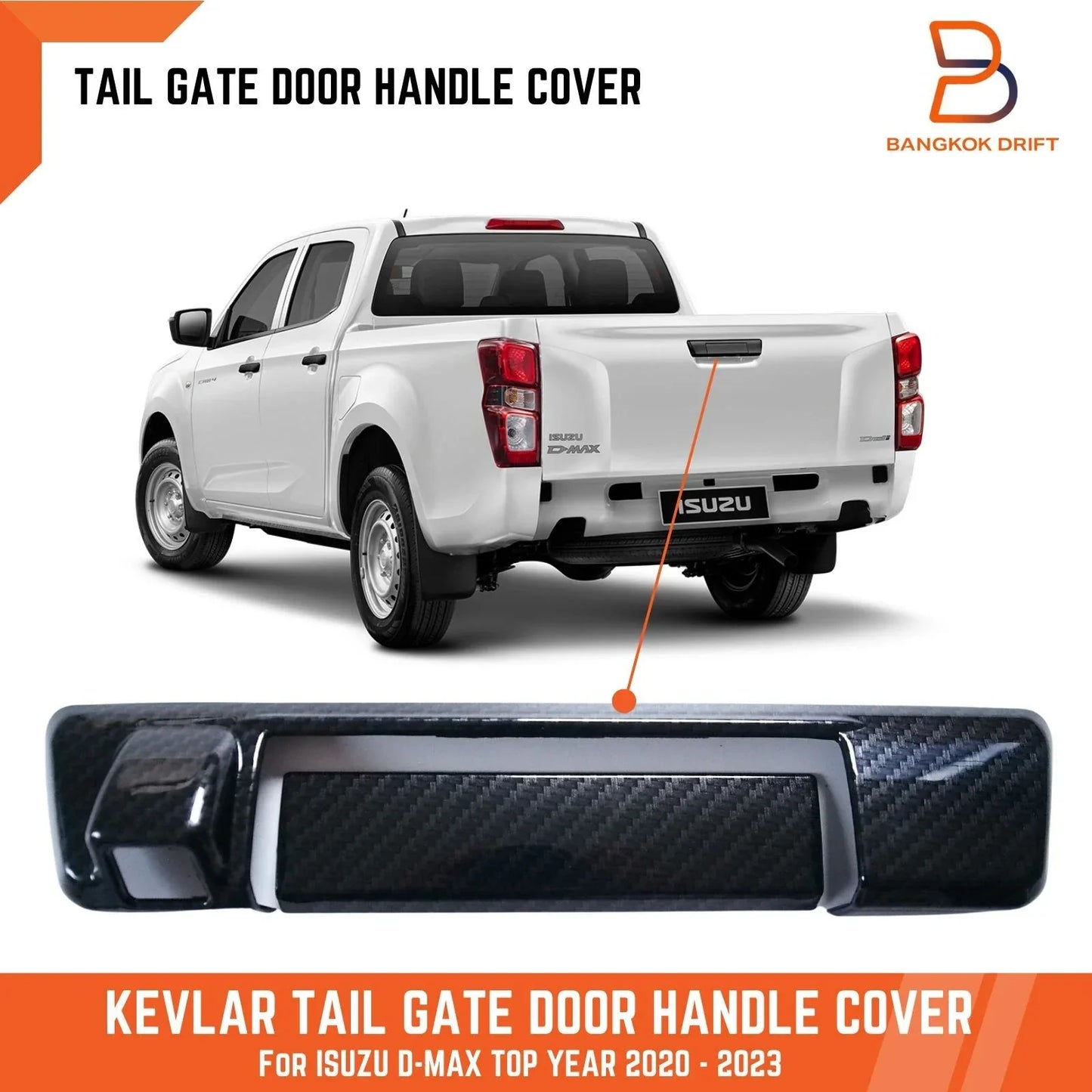 Carbon Fiber Black Tailgate Handle Cover for Isuzu D-Max 20-23