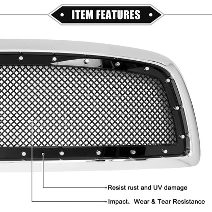 Front Grille Assembly for Dodge Ram Chrome Silver Tone Gloss Black
