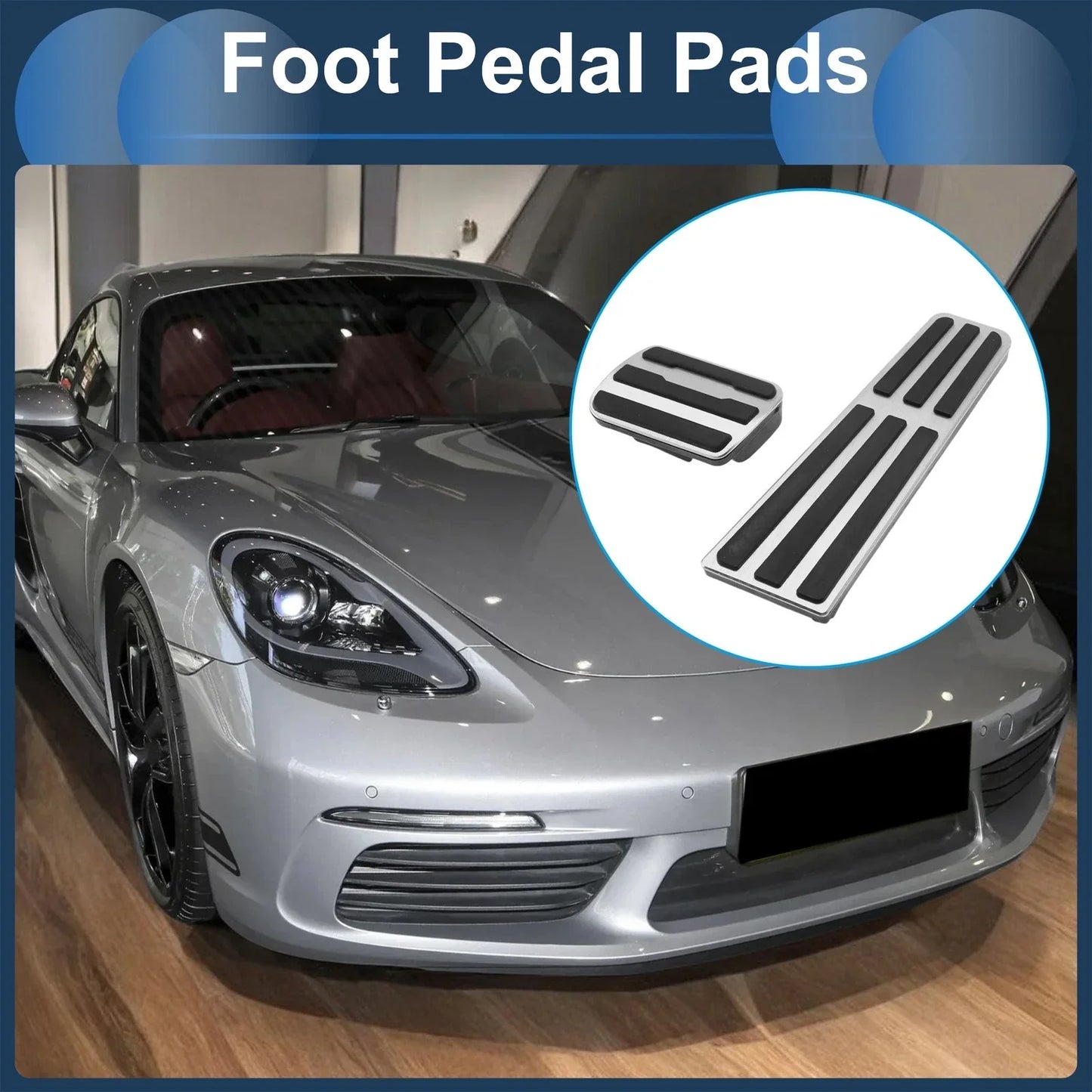 Foot Accelerator Pedal Covers for Porsche 718/911 (2016-2023) - Silver Tone