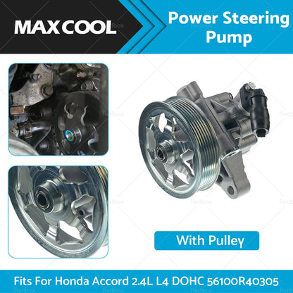 Power Steering Pump w/Pulley for Honda Accord 2.4L L4 (2008-2012)